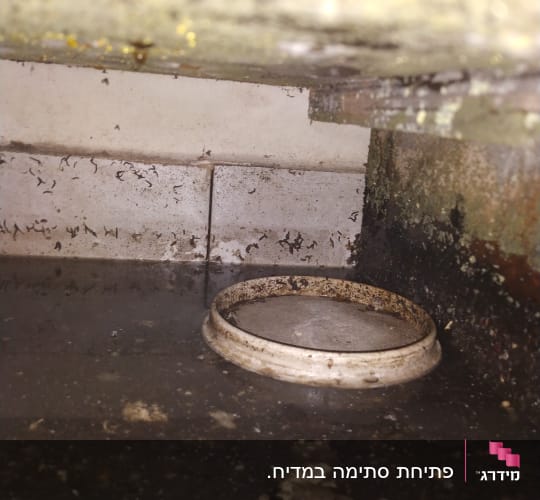 מים עומדים עם מכסה ביוב מלוכלך